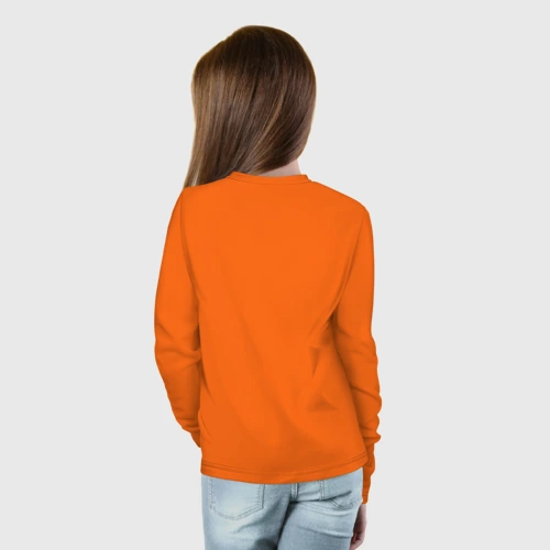 Детский лонгслив хлопок с принтом Cyber Dino is a cool skateboarder, вид сзади #2