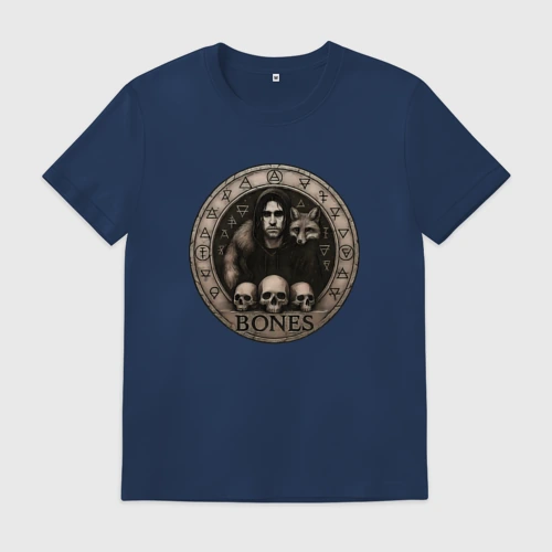 Мужская футболка хлопок Bones с лисой и черепами