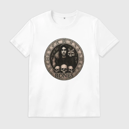 Мужская футболка хлопок Bones с лисой и черепами