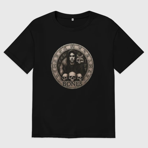 Мужская футболка хлопок Oversize Bones с лисой и черепами