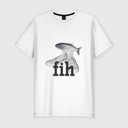 Мужская футболка хлопок Slim Fih - мем с рыбой в кедах