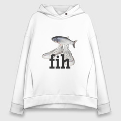 Женское худи Oversize хлопок Fih - мем с рыбой в кедах