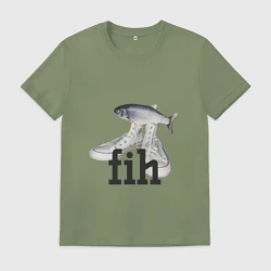 Мужская футболка хлопок Fih - мем с рыбой в кедах