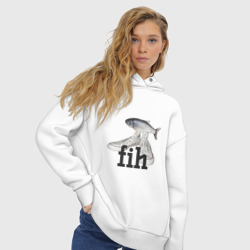 Женское худи Oversize хлопок Fih - мем с рыбой в кедах - фото 2