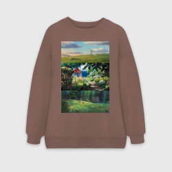 Женский свитшот oversize без начеса хлопок Студия Гибли фоны аниме