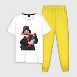 Мужская пижама с белой футболкой хлопок Настоящий колдун - прикол из Деревня Дураков