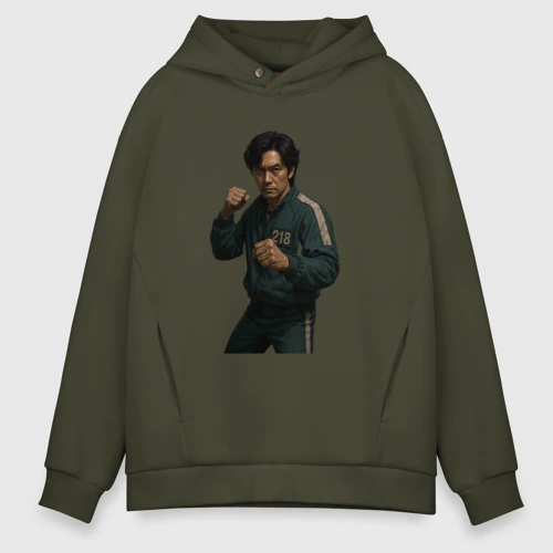 Мужское худи Oversize хлопок Игра в кальмара - игрок 218 в стойке