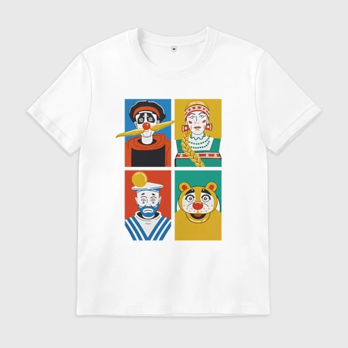 Мужская футболка хлопок Коллаж Деревня Дураков, арт из персонажей