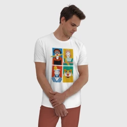 Мужская пижама с белой футболкой хлопок Коллаж Деревня Дураков, арт из персонажей - фото 2