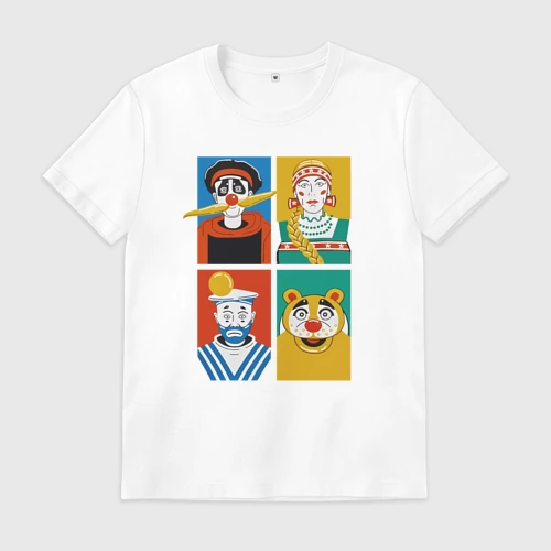 Мужская футболка хлопок с принтом Коллаж Деревня Дураков, арт из персонажей, вид спереди #2