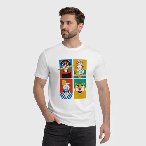 Мужская футболка хлопок с принтом Коллаж Деревня Дураков, арт из персонажей, фото на моделе #1