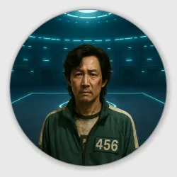 Круглый коврик для мышки Игрок 456 грустный - Игра в кальмара