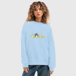 Женский свитшот oversize без начеса хлопок МаоМао и лягушки  - Монолог Фармацевта - фото 2