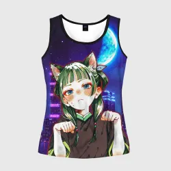 Женская майка 3D Ночной неон и кошечка МаоМао - Монолог Фармацевта