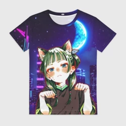 Женская футболка 3D Ночной неон и кошечка МаоМао - Монолог Фармацевта