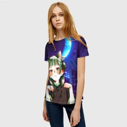 Женская футболка 3D Ночной неон и кошечка МаоМао - Монолог Фармацевта - фото 2