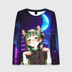Женский лонгслив 3D Ночной неон и кошечка МаоМао - Монолог Фармацевта