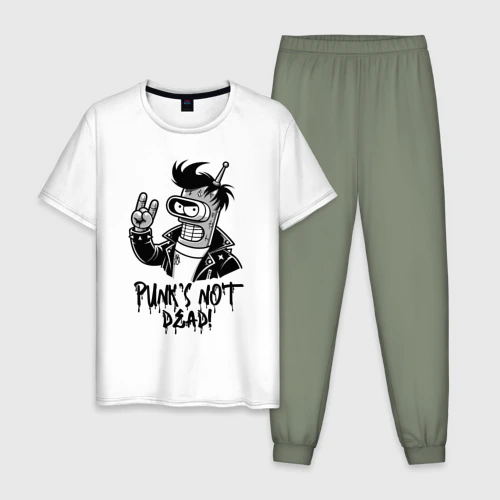 Мужская пижама с белой футболкой хлопок Bender - punk's not dead motto