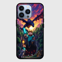 Чехол для iPhone 13 Pro Дракон края и Стив - Майнкрафт арт