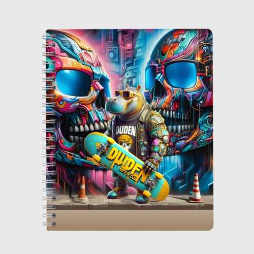 Тетрадь Hippo with longboard - graffiti