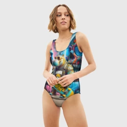 Женский купальник 3D Hippo with longboard - graffiti