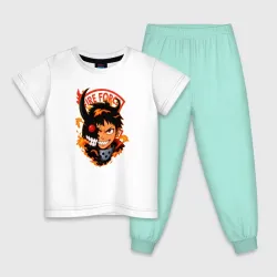 Детская пижама с белой футболкой Пламенная бригада пожарных - Шинра