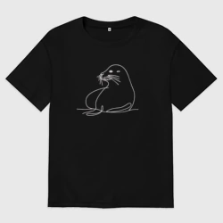 Мужская футболка хлопок Oversize Отдыхающий тюлень лайн арт
