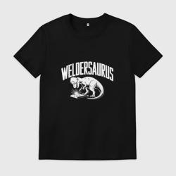 Мужская футболка хлопок Динозавр сварщик