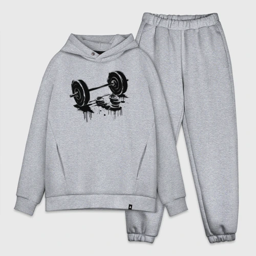 Мужской костюм oversize хлопок Штанга и блины граффити
