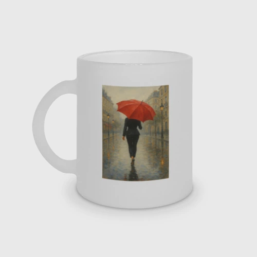 Кружка матовая стеклянная Women with red umbrella Paris