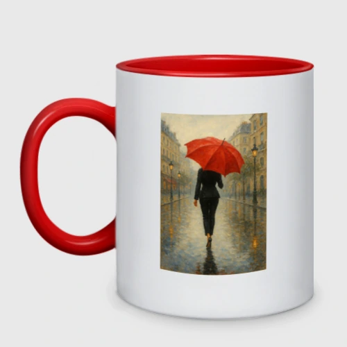 Кружка двухцветная Women with red umbrella Paris