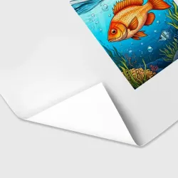 Бумага для упаковки 3D Крупная золотая рыбка под водой на праздник день рыбака - фото 2
