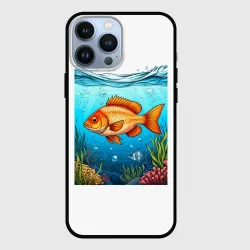 Чехол для iPhone 13 Pro Max Крупная золотая рыбка под водой на праздник день рыбака