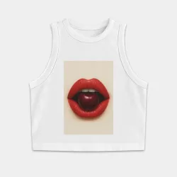 Женская укороченная майка-топ хлопок Red lips with cherry