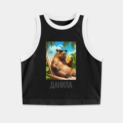 Женская укороченная майка-топ хлопок Данила крутая капибара мем