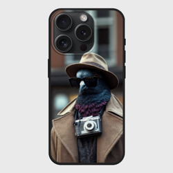 Чехол силиконовый для Apple iPhone 15 Pro Мax матовый Голубь шпион с ретро фотокамерой