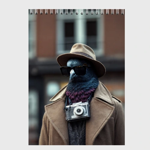 Скетчбук Голубь шпион с ретро фотокамерой