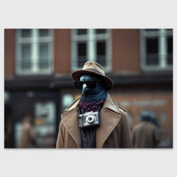 Поздравительная открытка Голубь шпион с ретро фотокамерой