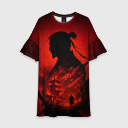 Детское платье 3D Ghost of Tsushima - двойная экспозиция самурая