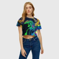 Женская футболка Crop-top 3D Разводы и переливы разноцветной краски