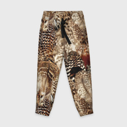 Детские брюки 3D Разные перья птиц - коричнево-бежевый паттерн