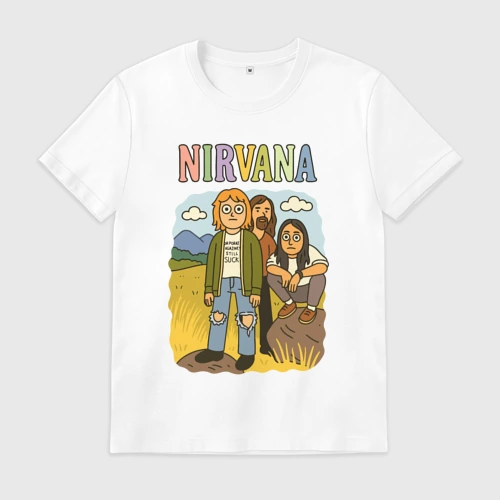 Мужская футболка хлопок Nirvana мультяшный стиль