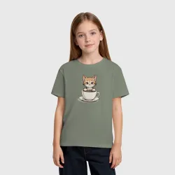 Детская футболка хлопок Котёнок и чашка кофе - фото 2