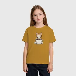 Детская футболка хлопок Котёнок и чашка кофе - фото 2