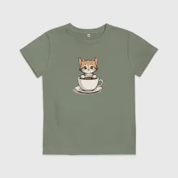 Детская футболка хлопок Котёнок и чашка кофе