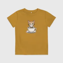 Детская футболка хлопок Котёнок и чашка кофе