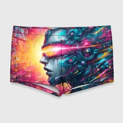 Мужские купальные плавки 3D Cyber beauty girl - graffiti