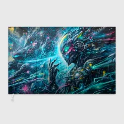Флаг 3D Cyberpunk abstract face - graffiti