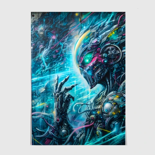 Постер Cyberpunk abstract face - graffiti