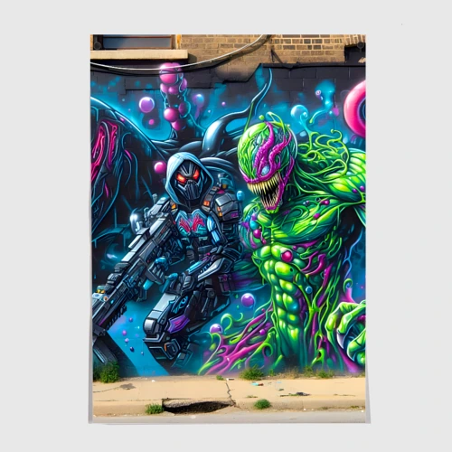 Постер Cyberpunk graffiti with Venom - ai art fantasy